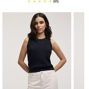 Reitmans Navy Crew Neck Tank W Fancy Stitches